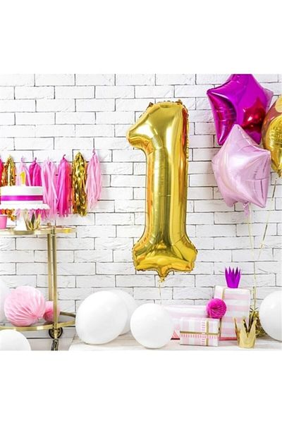 Party City Foil Balloon Number 1 Gold 40" inch 100cm Large Size Balloon 1 Year Old Balloon