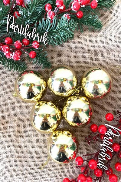 Partifabrik New Year's Gold Ball - 6 cm Tree Ornament Set of 6