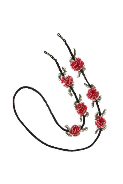 Soma Kadın Atölyesi Somawomen's Carnation Glasses Rope Floral Handcrafted Needle Embroidery 85 cm Fuchsia White-black Women's Jewelry Accessory
