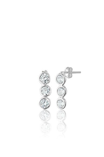 Elika Silver Kadın Sıra Taşlı Rodyum Güçlendirmeli 925 Ayar Gümüş Küpe