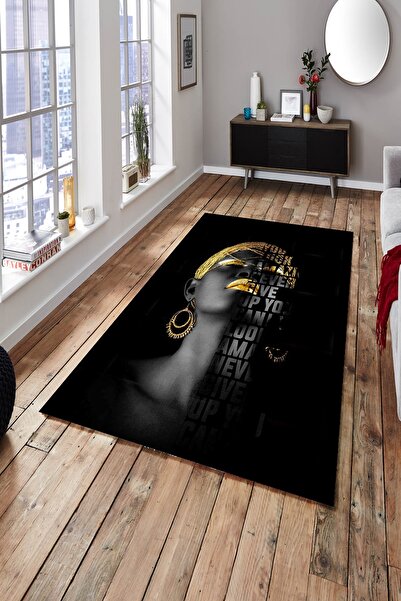 THEMODERNHANE Siyah Zemin Üzerine Kadın Tablo Halı