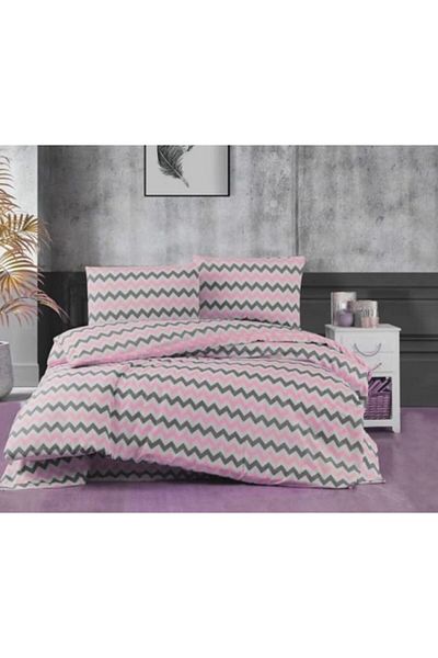üntaş Life Series Pink Gray Zigzag Single Duvet Cover Set Estekpembegriset