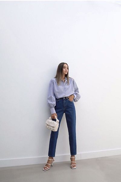 Trn JNS Σκούρο μπλε Lycra Παντελόνι Jean Mom (Το χρώμα δεν ξεθωριάζει)