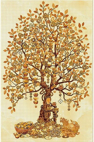 Marcel Kristal Tablo Money Tree-Blessing Tree Marcel Art Diamond Mosaic Painting 51x79 Cm