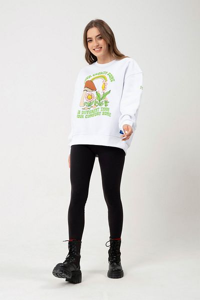 Eazy Co Hanorac alb unisex cu gât crew oversize Eazy Growth Zone
