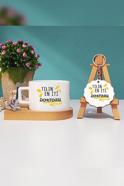 Hedizu Best Doctor of the Year Doctor's Gift Cup with Wooden Base