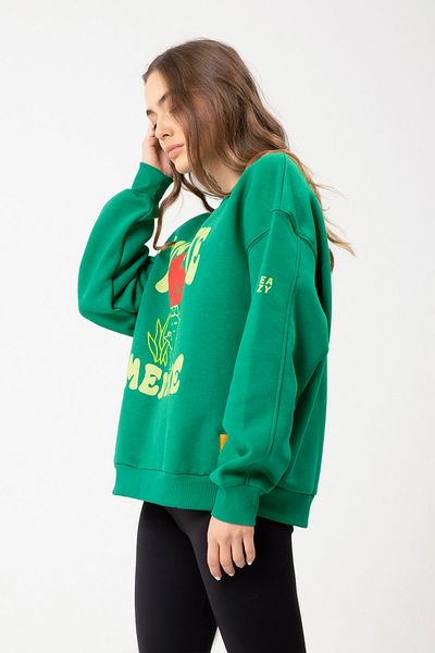 Eazy Co Φούτερ Eazy Meditate Oversize Unisex με πράσινο λαιμόκοψη