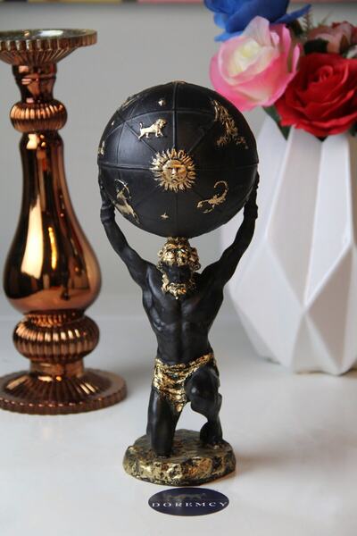 Doremcy Burç Detaylı Siyah Atlas Biblo Dekoratif Ev Ofis Polyester Heykel Obje