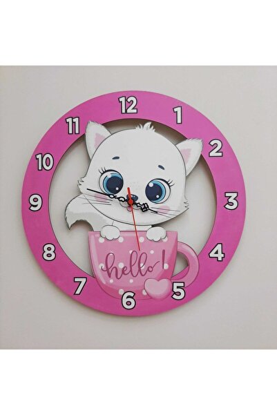 TUĞBArt 40x40 Cm Sevimli Kedi Çocuk Odası Duvar Saati Renkli Eğlenceli Lazer ...