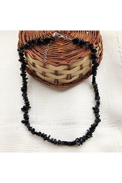 ByKolyeucum Doğal Siyah Obsidyen Taşı Doğal Taş Kadın Kolye - Klckol0058