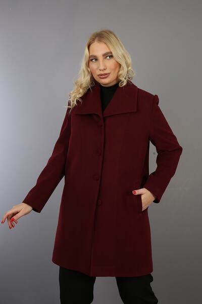 Fagi Women's Plus Size Claret Red Handkerchief Collar Coat