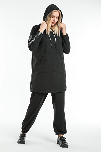 CNG MODA Casual Cut Large Size Hijab Tracksuit Set - Black