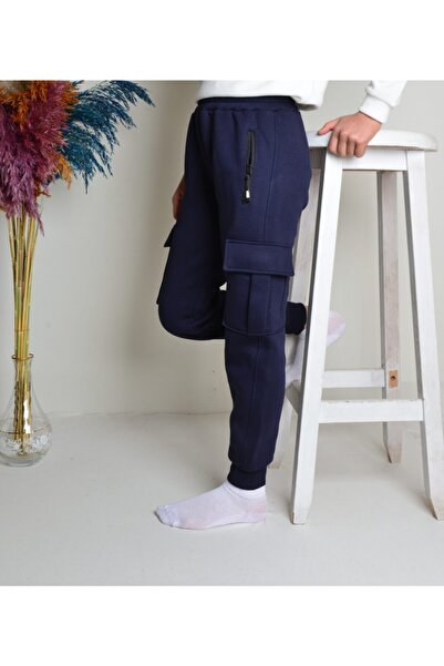 KİDSPİTİRCİK بنطلون رياضي للأطفال من الجنسين باللون الأزرق الداكن مع جيوب كار...