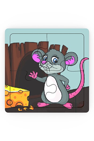 minİQ toys Minıq Toys Ahşap Obur Fare Mini Puzzle (4 Parca)