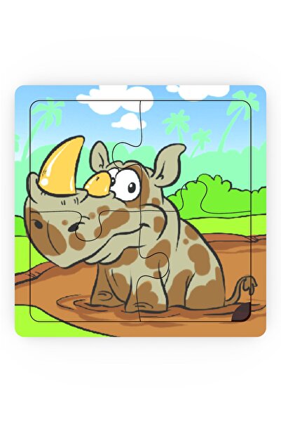 minİQ toys Minıq Toys Ahşap Yaramaz Gergedan Mini Puzzle (4 Parca)