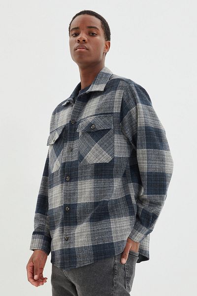 Trendyol Collection Navy Blue Oversize Lumberjack Plaid Checked Winter Shirt Tmnaw22Go0062