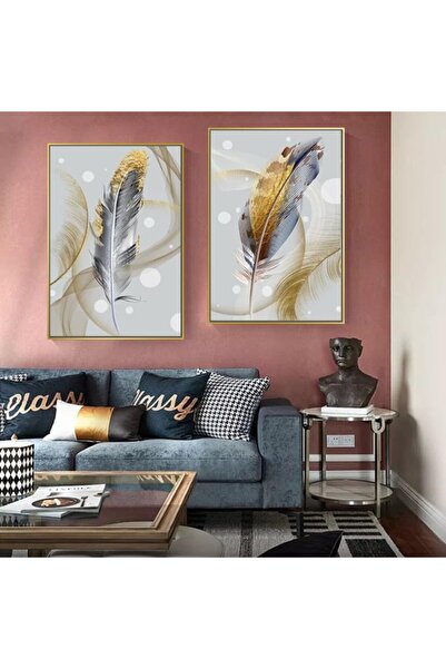 Markazip Altın Metal Çerçeveli 50x70cm Ikili Kanvas Tablo T1073-k-a