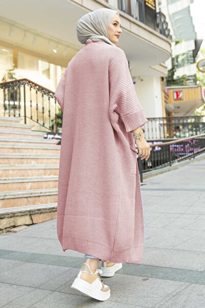 Tesettürce moda Γυναικεία πλεκτή ζακέτα Dusty Rose