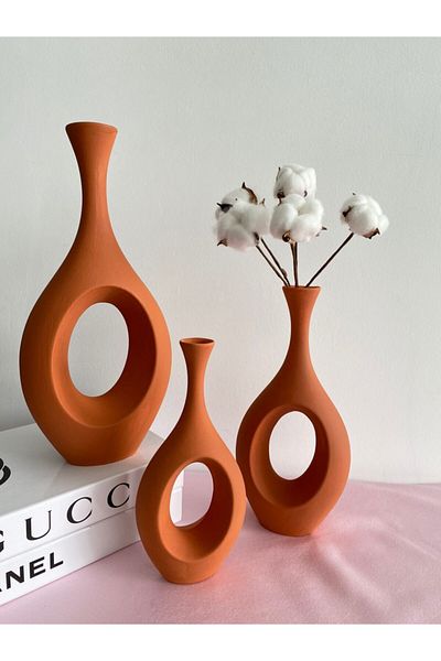 stilinbu Ceramic Bohemian Hittite Vase - 3 Pieces H 253035 , Brick Color