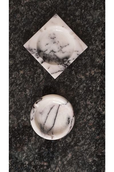Pergamon Set of 2 Square and Round Ashtray Ash Tray Real Marble