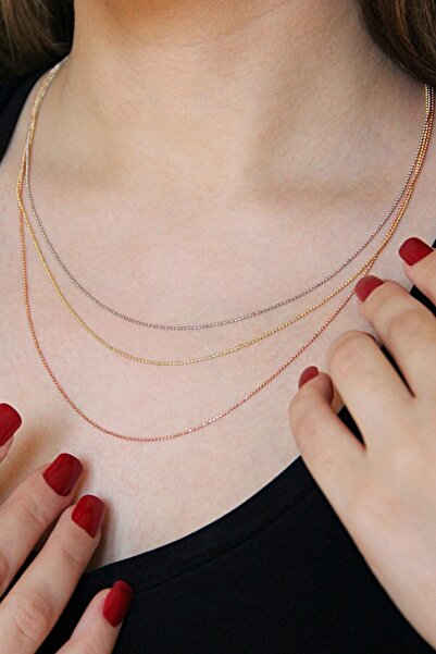 Argentum Concept Üç Renk Zincirli 925 Ayar Gümüş Kolye - N167801