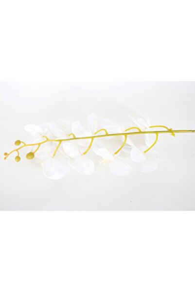 Yapay Çiçek Deposu Yapay Dal Baskılı Orkide Çiçeği 88 Cm Beyaz Ortası Sarı