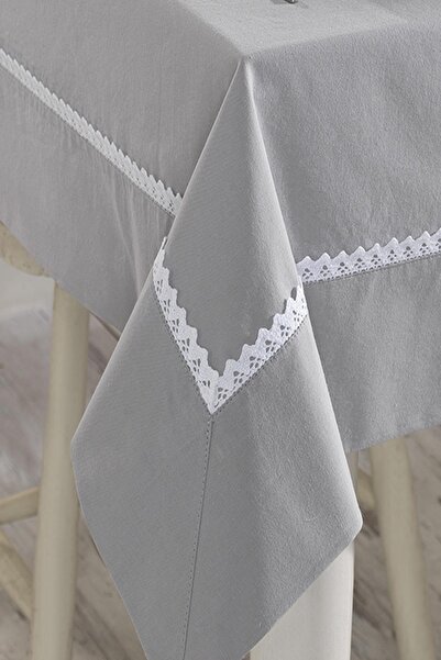 ÖDEL HOME Gray Buldan Fabric Intermediate Lace Tablecloth