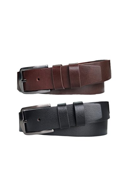 Kar-Pa مجموعة من الجلد الطبيعي 100% مكونة من قطعتين حزام بنطلون قماش عادي 4 س...