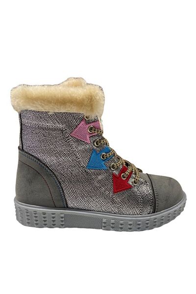 Olimpus Star Kids Girls Ασημί Χρώμα Γούνινες Μπότες