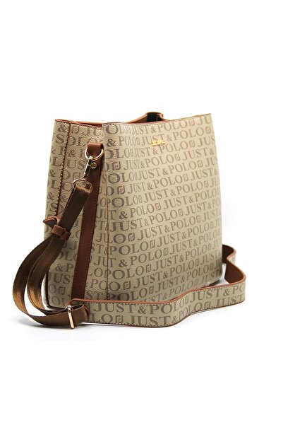 Just Polo حقيبة يد وكتف نسائية منقوشة باللون البني المنك Jp2117