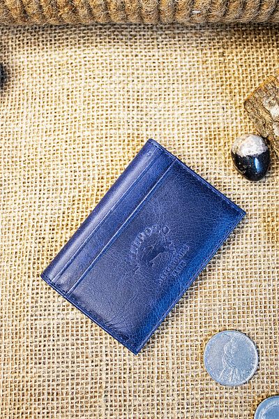 willpolo Γνήσιο δέρμα Crazy Leather Minimalist Navy Blue Θήκη για κάρτες
