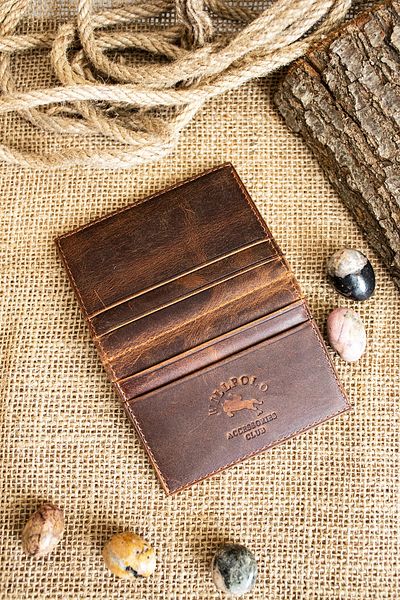 willpolo Γνήσιο δέρμα Crazy Leather Μινιμαλιστική θήκη για κάρτες ανοιχτού καφέ