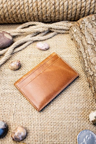willpolo Γνήσιο δέρμα Crazy Leather Minimalist Tan Card Holder