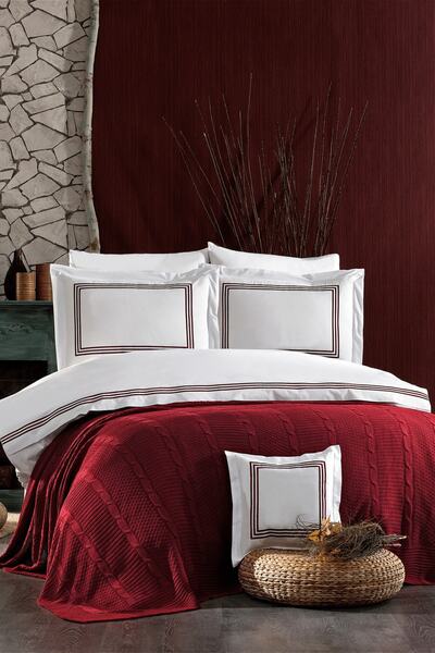 Minelya Home Collection بطانية تريكو مكونة من 8 قطع ومجموعة غطاء لحاف مطرز من...