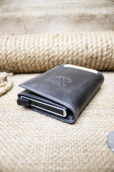 willpolo Πορτοφόλι θήκης κάρτας από γνήσιο δέρμα Crazy Leather Mechanism Grey