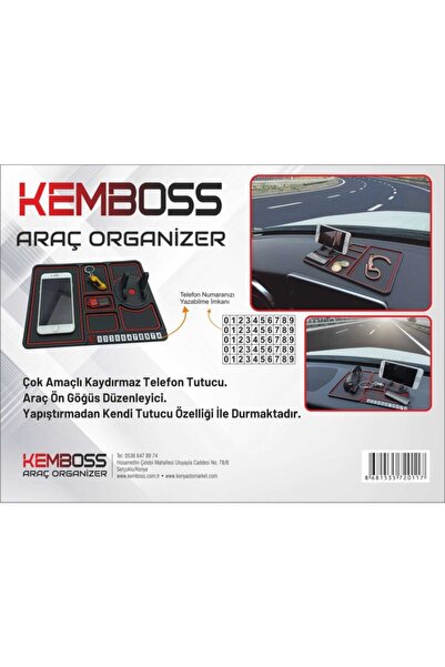 TSY Kemboss Araç Içi Telefon Tutucu Kaydırmaz Ped Araba Telefon Tutucu 6 Bölmeli