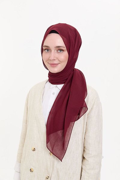 BURDEN IPEK Natural Crepe Light Combed Cotton Shawl Claret Red