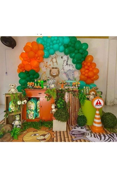 BEST PARTİ DOĞUM GÜNÜ PARTİ SÜSLERİ Forest Themed Party Balloon Concept Chain Pastel Orange Pastel Mint Green Pastel Dark Green 100 Pieces
