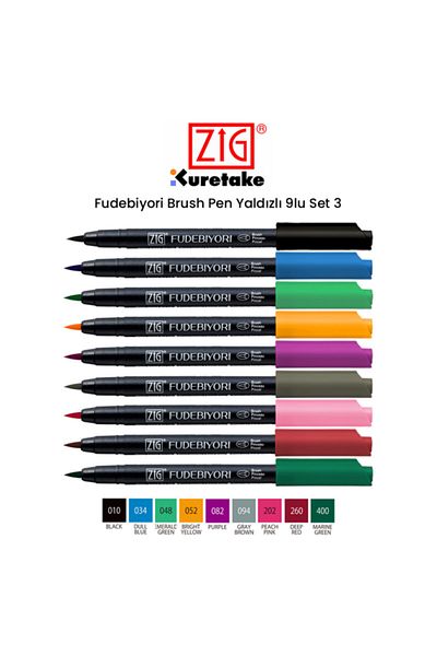 Zig Fudebiyori Brush Pen Gilded Set of 9 3