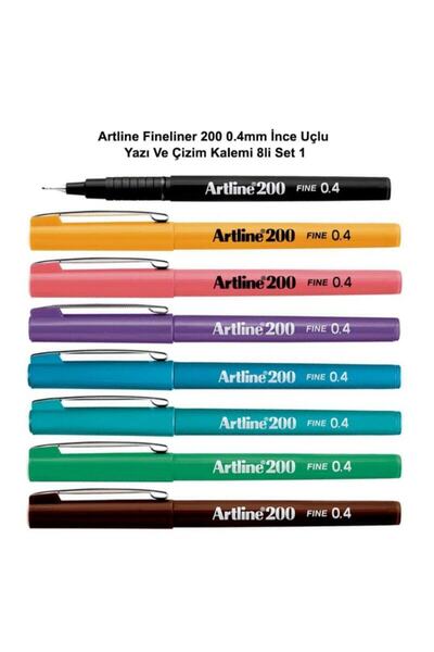 artline Fineliner 200 0.4mm Ince Uçlu Yazı Ve Çizim Kalemi 8li Set 1