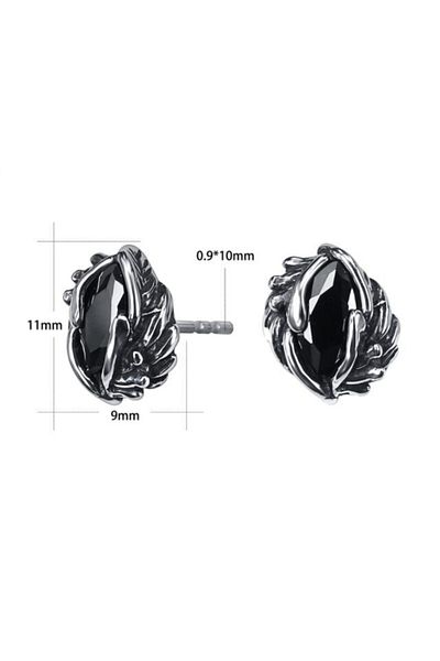 northstarshop Leaf & Thorn Design Gothic Zircon Stone Interlocking 316l Steel Earrings Pair
