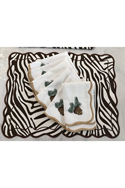 EVİMKOKOŞ Kozalak Nakışlı Peçete 6'lı Takım