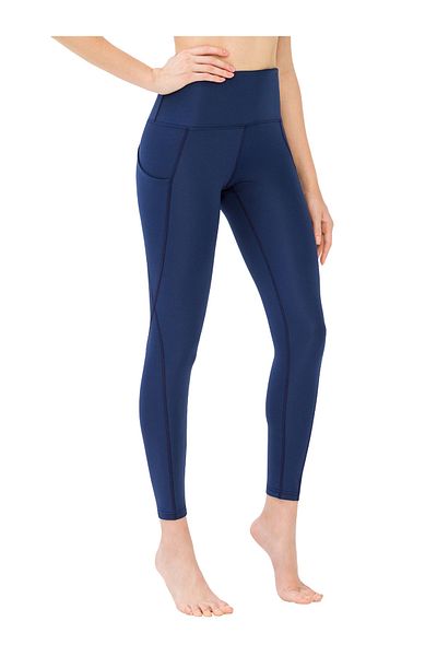 Los Ojos Women's Navy Blue High Waist Double Pocket Compact Sports Leggings