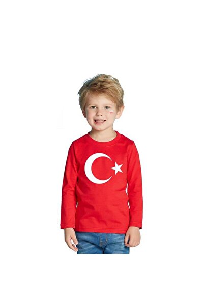 HediyeMania Червена детска тениска с дълъг ръкав и щампа със звездно знаме с ...