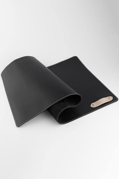 DK LEATHER Черна подложка за лаптоп от изкуствена кожа, голяма, за гейминг, подложка за мишка, подложка за бюро + подложка за чаши