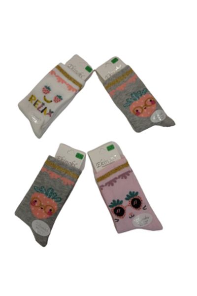 Ekinoks Girl's Colorful Special Seamless Perfumed 4-Piece Socks