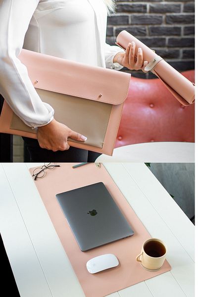 DK LEATHER Pu Leather 13.3 Laptop and Macbook Case and Large Desk Mat Mouse Pad / Modern Desktop Gift Set