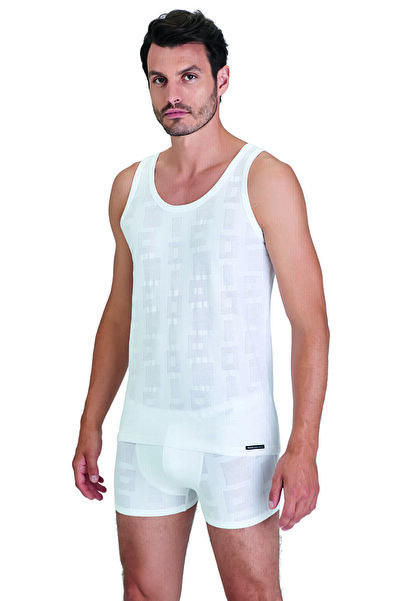 Kom White Phoenix Strap Modal Jacquard Pattern Men's Undershirt