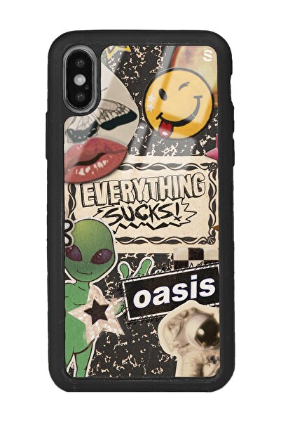 Spoyi Iphone Xs Max Retro Sticker Tasarımlı Glossy Telefon Kılıfı