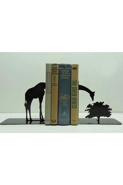 Hobi Demir Sanat حامل كتب معدني أسود على شكل زرافة - حامل كتب جمالي مزخرف